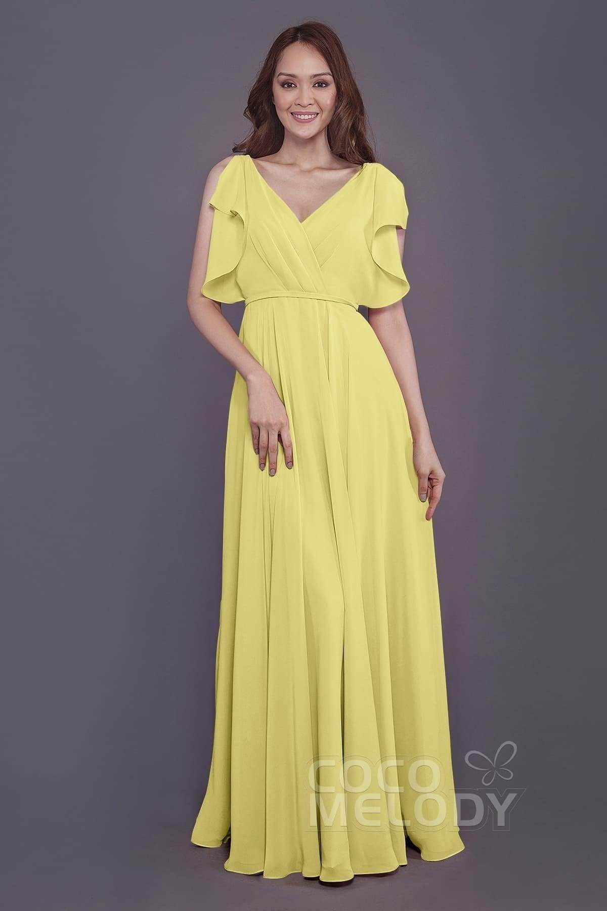 Sheath-Column Floor Length Chiffon Bridesmaid Dress PR3568 - COCOMELODY